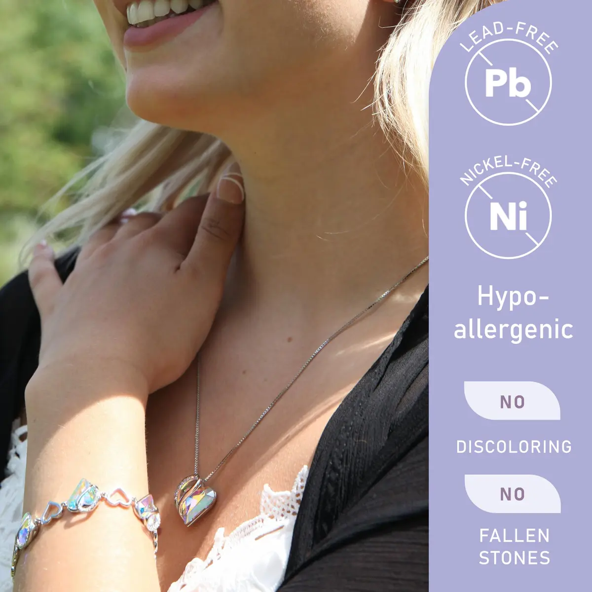 Leafael Infinity Love Heart Pendant Necklace 0.75" Crystal Birthstone Silver Plated 18" + 2" Chain - view 2