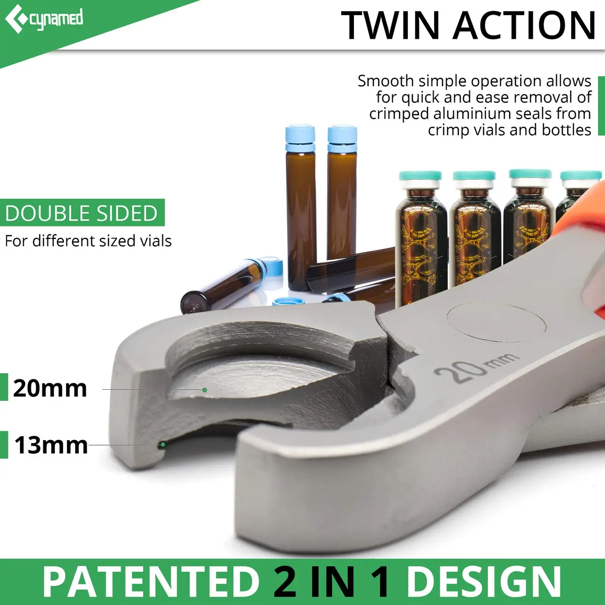 Cynamed Twin Action Decapper Pliers - Perfect for Decapping 13mm & 20mm Vials | German Stainless Steel - view 2