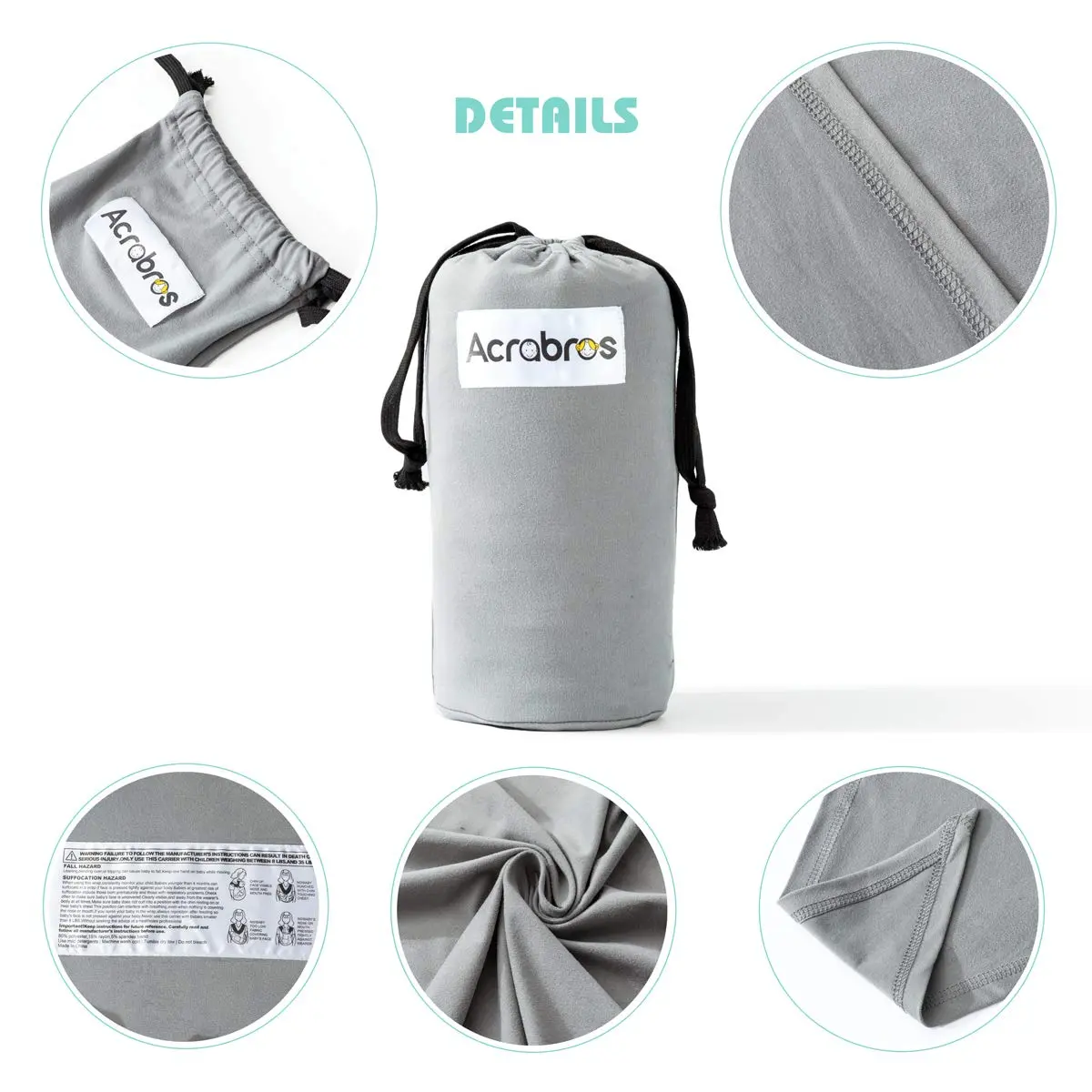 ACRABROS Baby Wrap Carrier Grey | Soft, Breathable, Hands-Free for Newborns to 35 lbs - view 7