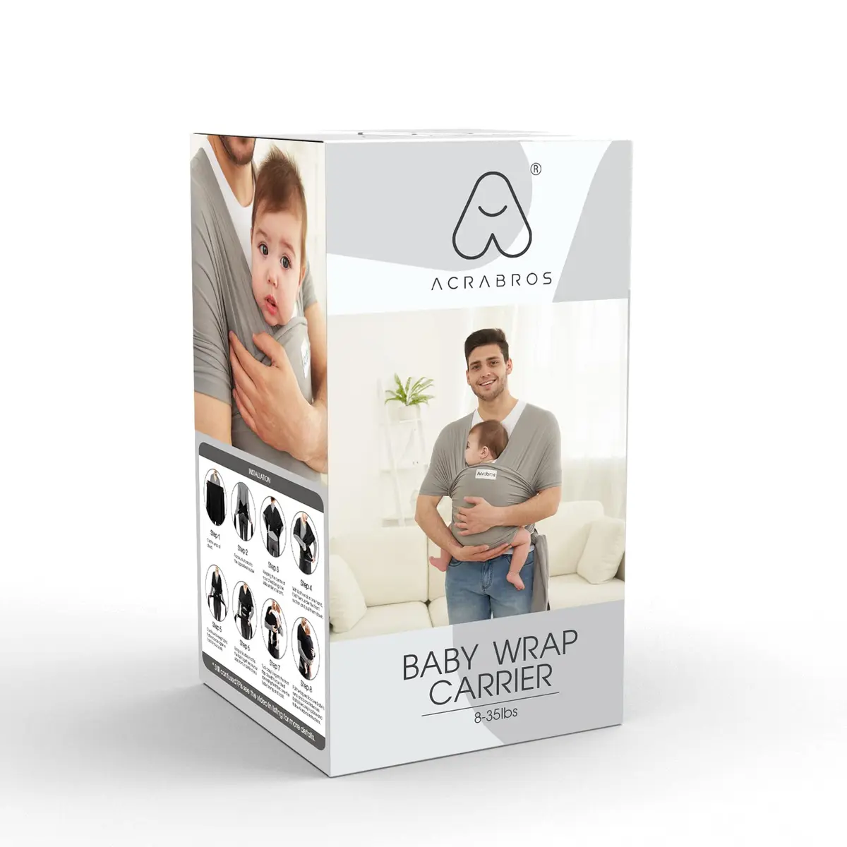 ACRABROS Baby Wrap Carrier Grey | Soft, Breathable, Hands-Free for Newborns to 35 lbs - view 4