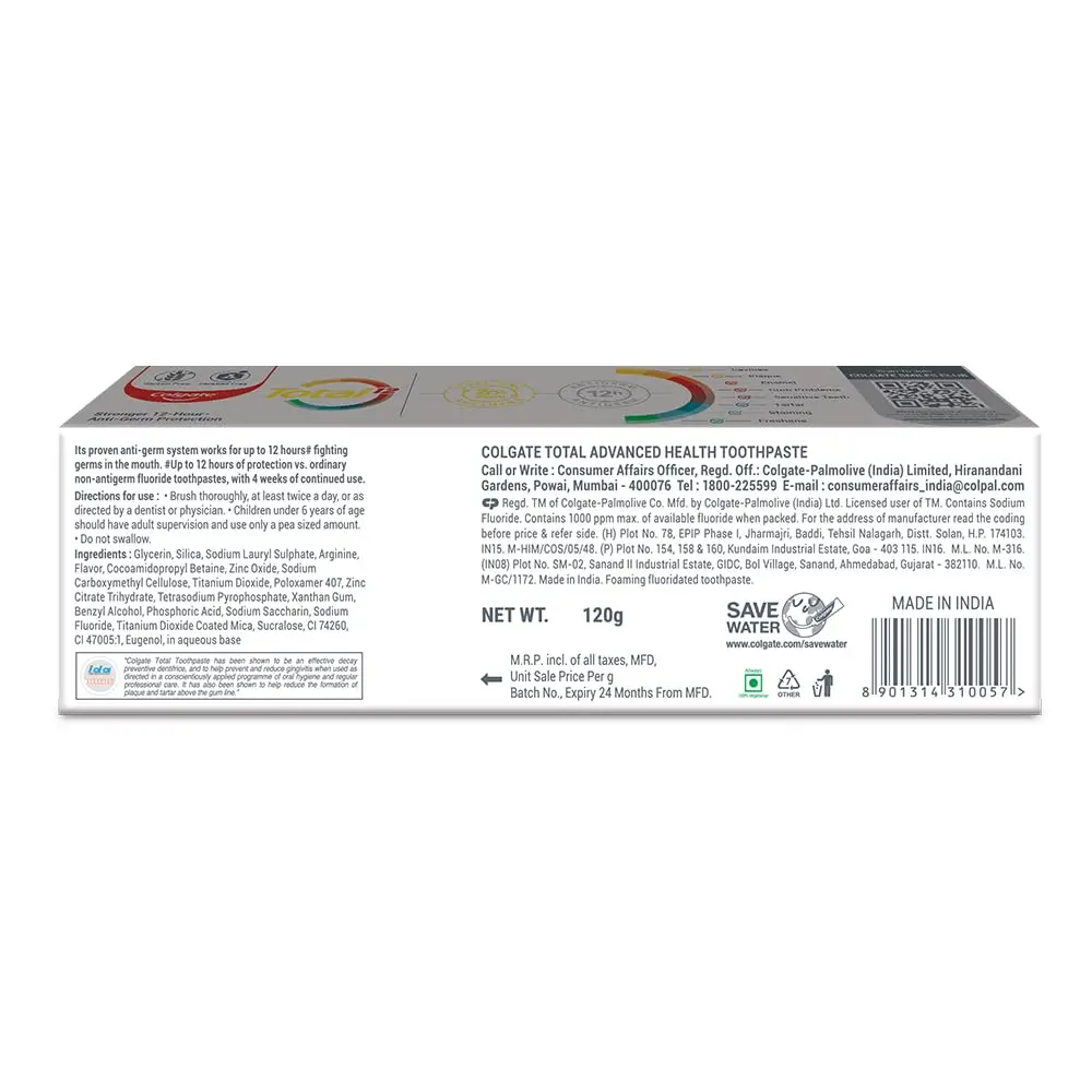 Colgate Total Care Toothpaste 120GM | 12-Hour Germ Defense & Anti-Germ Shield - view 9