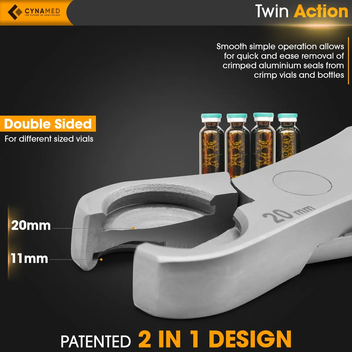 Cynamed 2-in-1 Vial Decapper - Professional Dual Action Aluminum Crimp Top Remover, Stainless Steel - 11mm/20mm | Easy & Durable - view 2