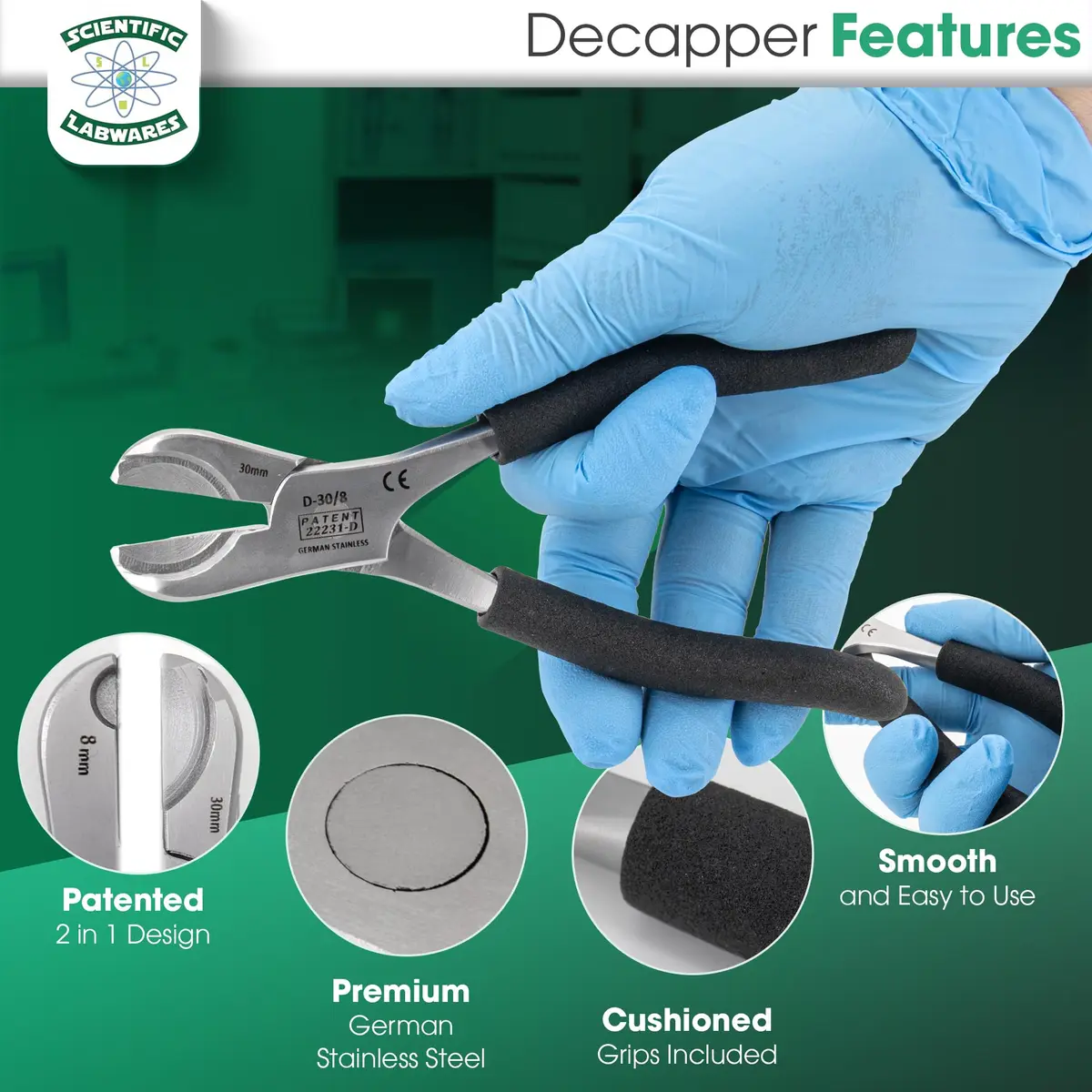 Scientific Labwares Dual Action Decapper Pliers for Crimped Vials and Bottles (8mm & 30mm) | Lab Supply - view 4