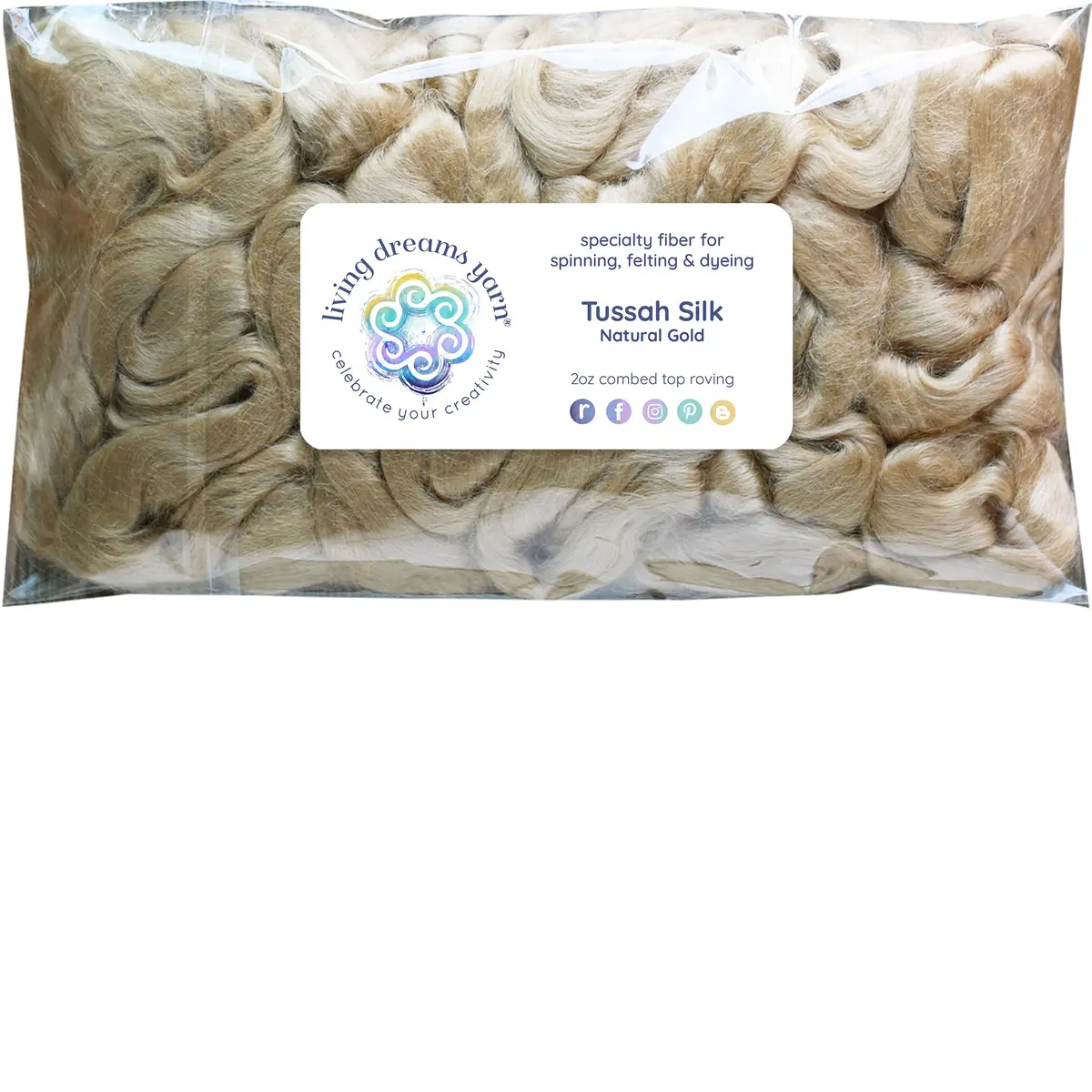 Living Dreams Yarn Golden Tussah Silk Fiber 50g (1.76 oz) | Premium Grade for Cold Process Soaps, Spinning, Felting - main product image