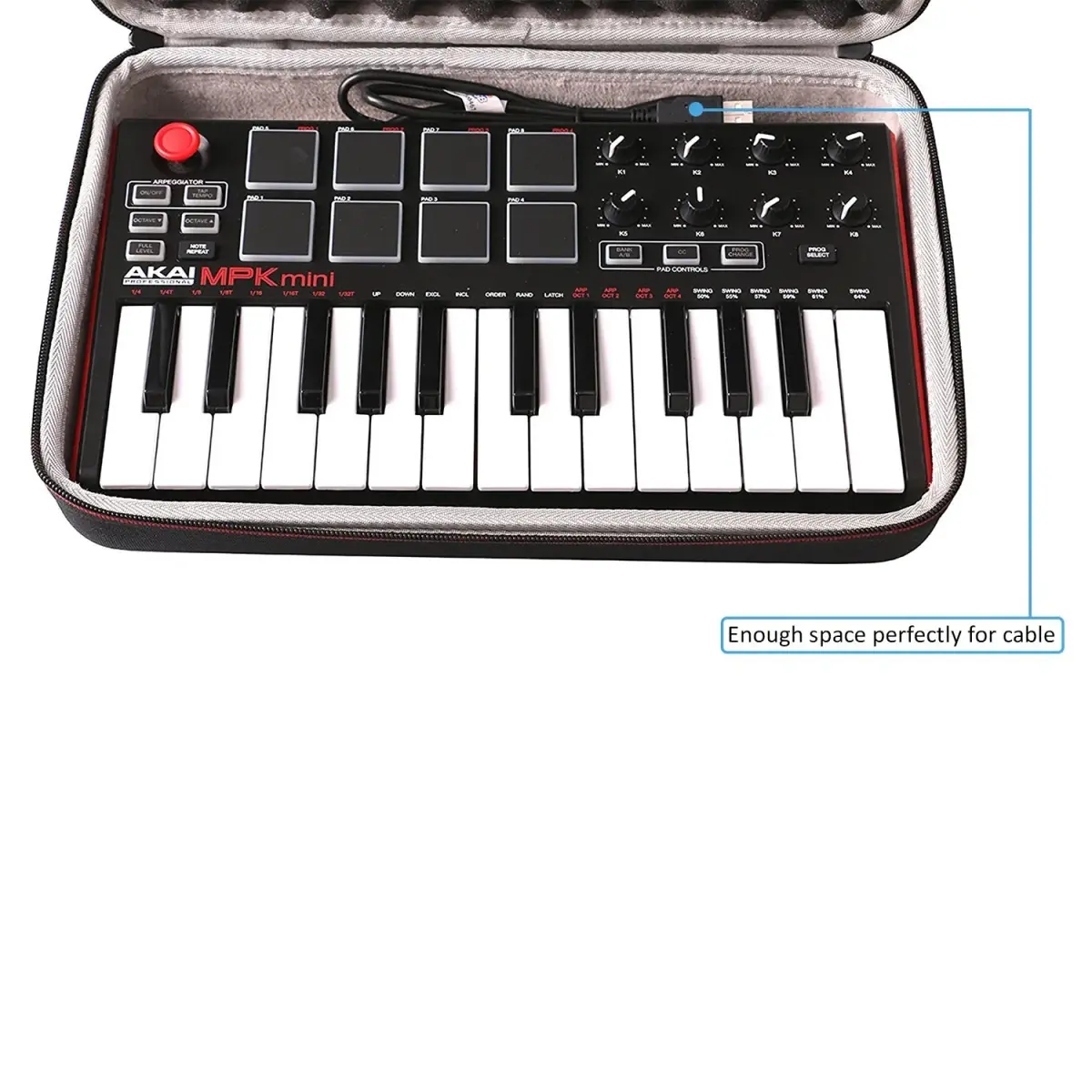 LTGEM Case for Akai MPK Mini MK3 / Play MK3 25 Key USB MIDI Controller | Black+Grey, 34cm (13.5") - view 3
