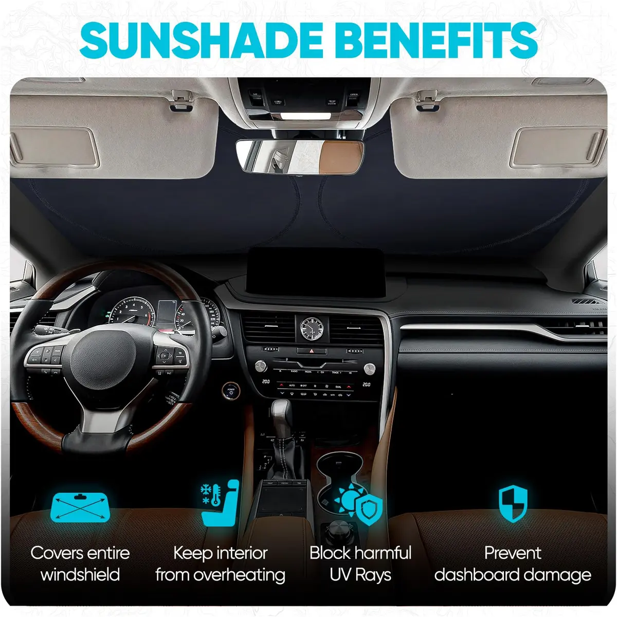 FORTEM Windshield Sun Shade - Standard Size (59" x 31" / 150cm x 79cm) | Blocks Heat & UV Rays - view 5