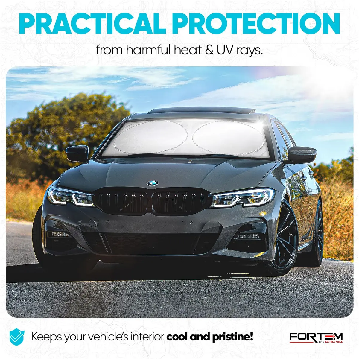 FORTEM Windshield Sun Shade - Standard Size (59" x 31" / 150cm x 79cm) | Blocks Heat & UV Rays - view 2