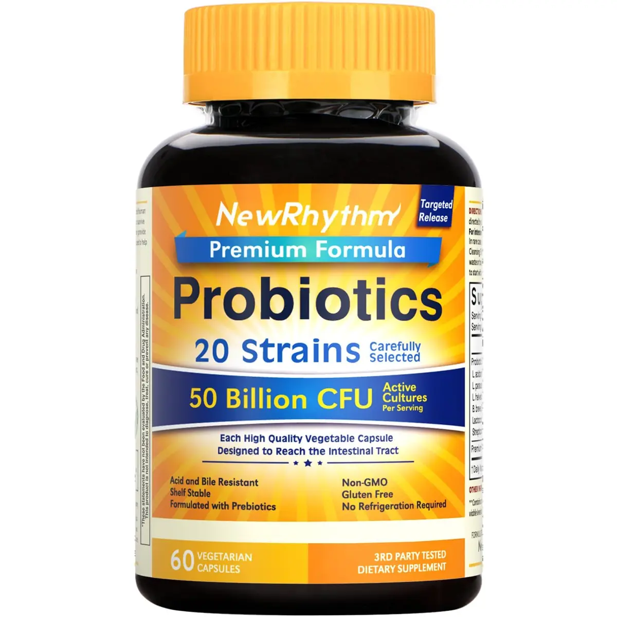 NewRhythm Probiotics 50 Billion CFU 60 Veggie Capsules | Targeted Release for Gut Health - main product image