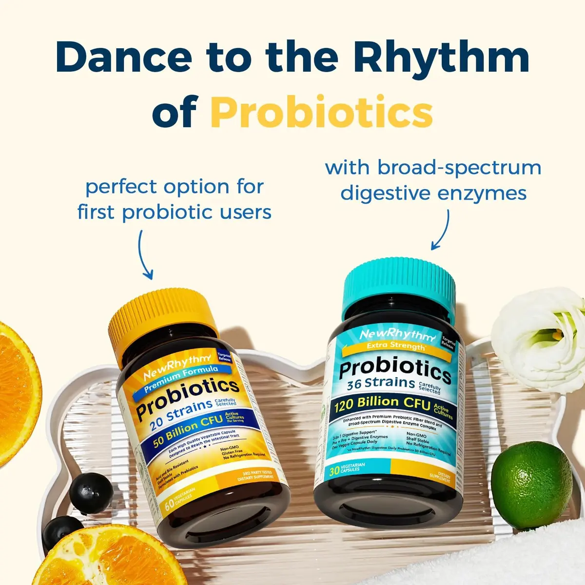 NewRhythm Probiotics 50 Billion CFU 60 Veggie Capsules | Targeted Release for Gut Health - view 6