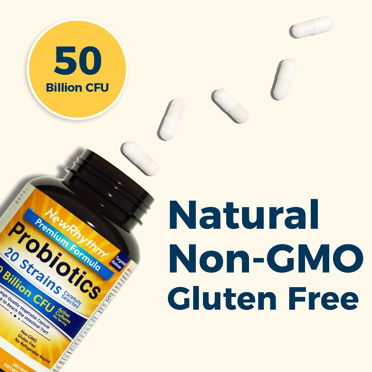 NewRhythm Probiotics 50 Billion CFU 60 Veggie Capsules | Targeted Release for Gut Health - view 2