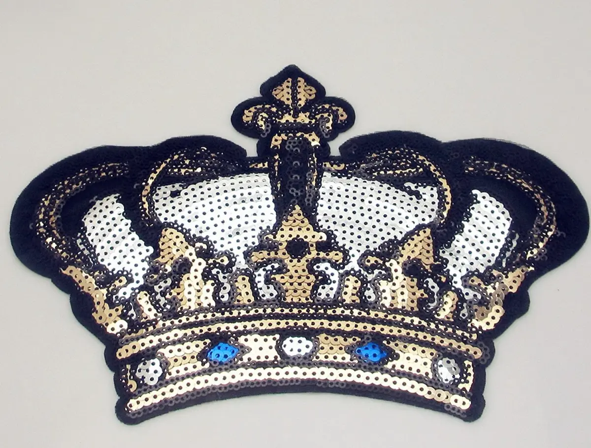 Dandan DIY Embroidered Sequin Patch with Crown Motif 24cm (9.5'') | Sew-on or Iron-on Applique for Clothing & Crafts - view 2