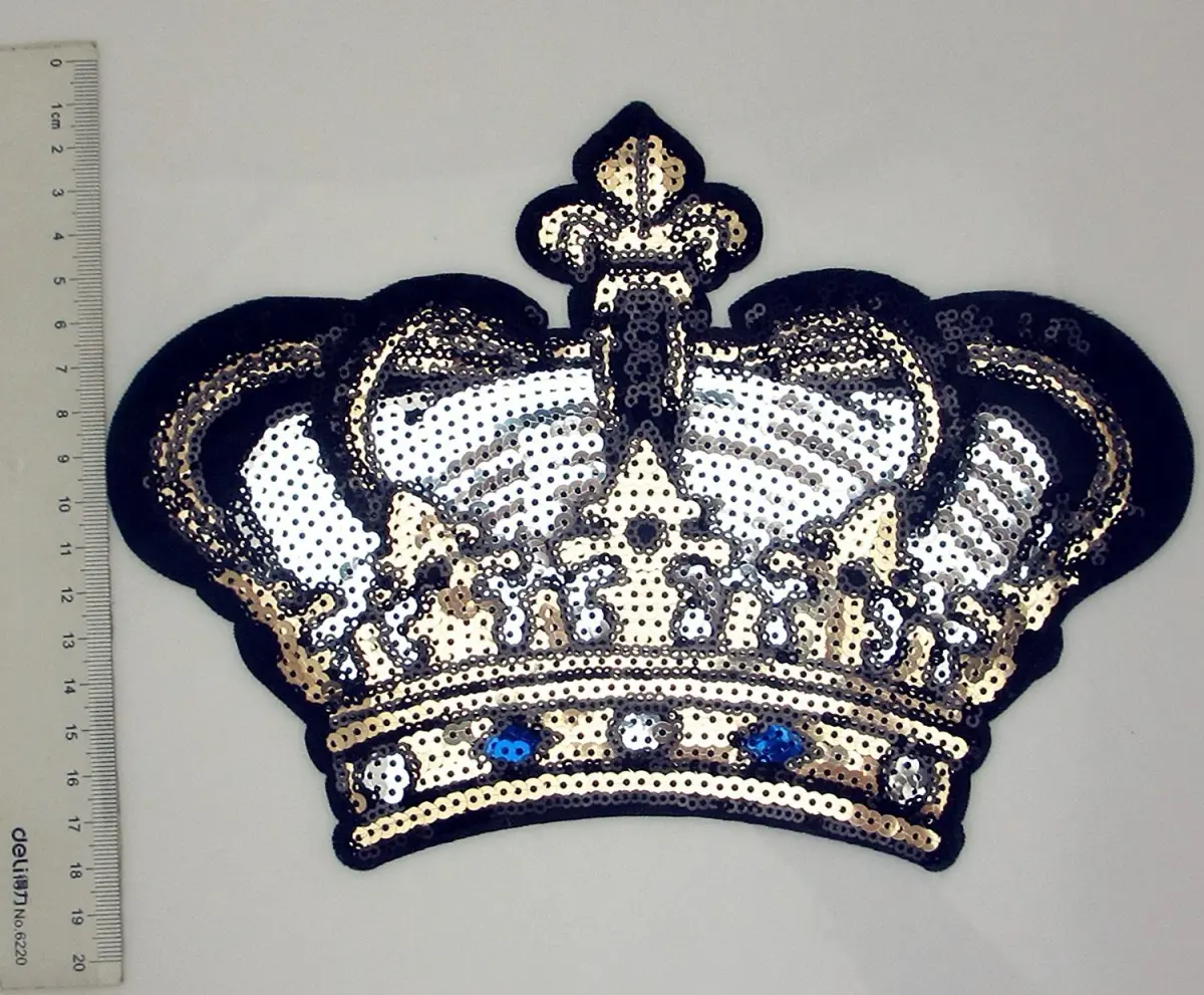 Dandan DIY Embroidered Sequin Patch with Crown Motif 24cm (9.5'') | Sew-on or Iron-on Applique for Clothing & Crafts - view 3