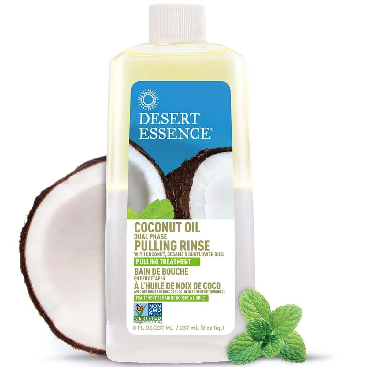 Desert Essence Coconut Oil Dual Phase Mouthwash, 8 Fl Oz | Organic, Vegan, Alcohol-Free Mouth Rinse - main product image