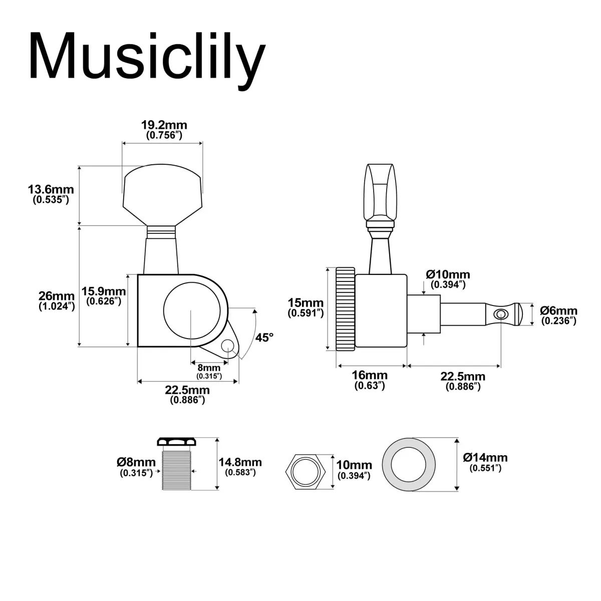 Musiclily Pro 6-Inline Locking Guitar Tuning Machine Heads Gold | 15:1 Gear Ratio - view 2