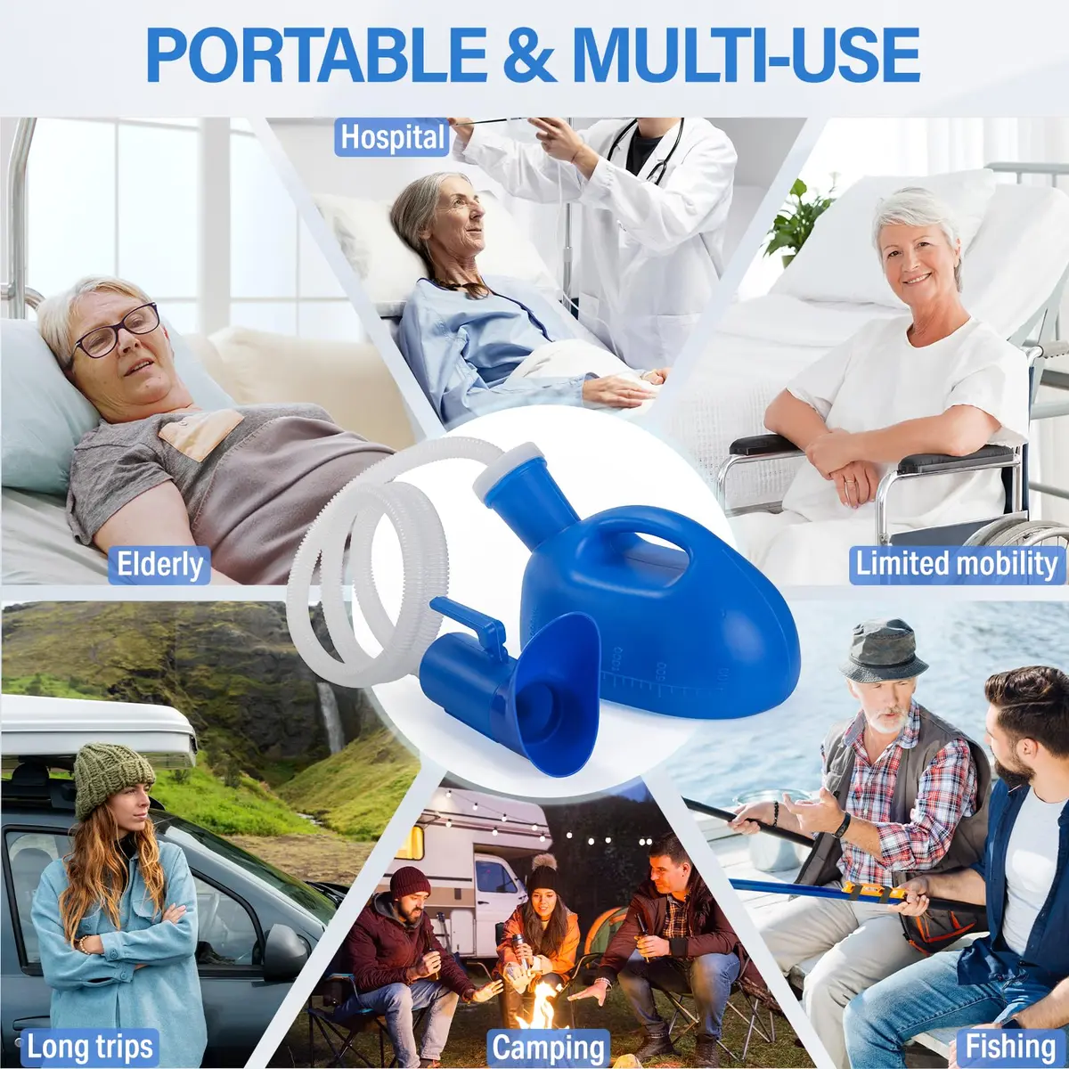 ONEDONE Portable Urinals for Women 2000ML | 2-in-1 Bedside & Travel Urinal (Blue) - view 5