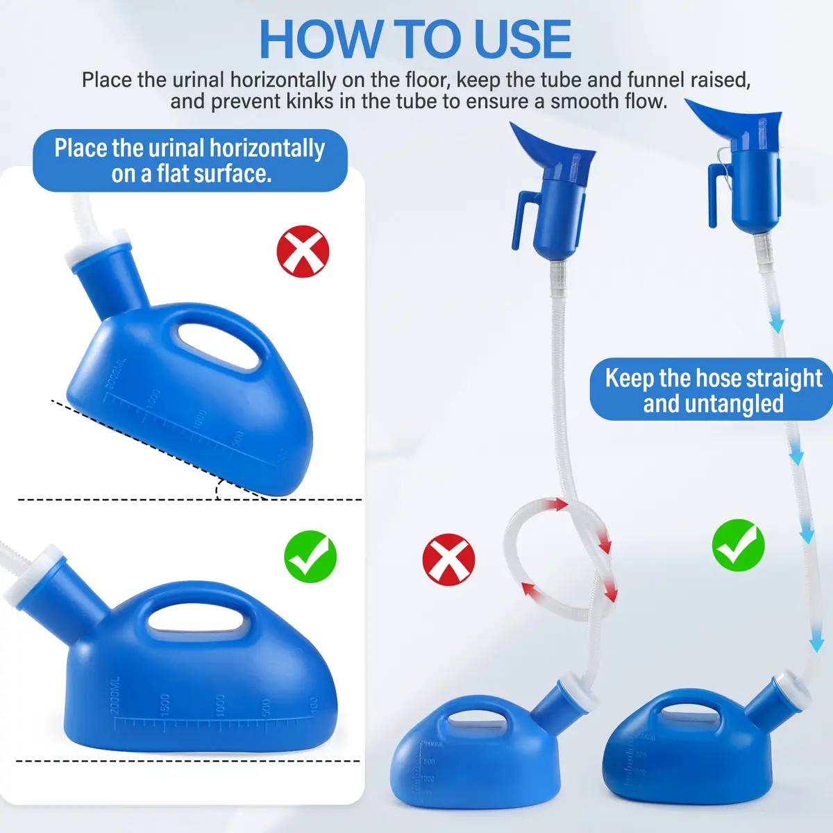 ONEDONE Portable Urinals for Women 2000ML | 2-in-1 Bedside & Travel Urinal (Blue) - view 8