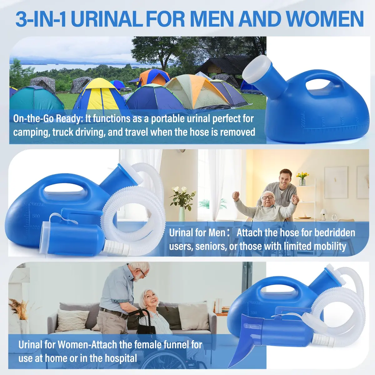ONEDONE Portable Urinals for Women 2000ML | 2-in-1 Bedside & Travel Urinal (Blue) - view 2