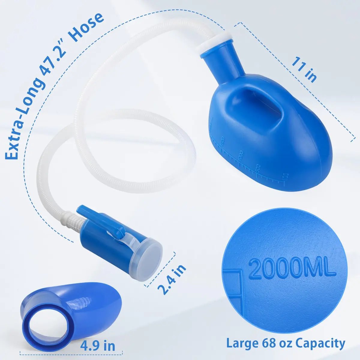 ONEDONE Portable Urinals for Women 2000ML | 2-in-1 Bedside & Travel Urinal (Blue) - view 4