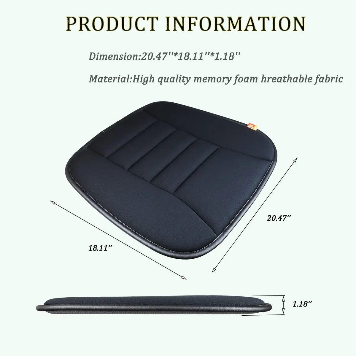 RaoRanDang Black Memory Foam Car Seat Cushion Pad | 54 cm x 46 cm x 3 cm - view 7