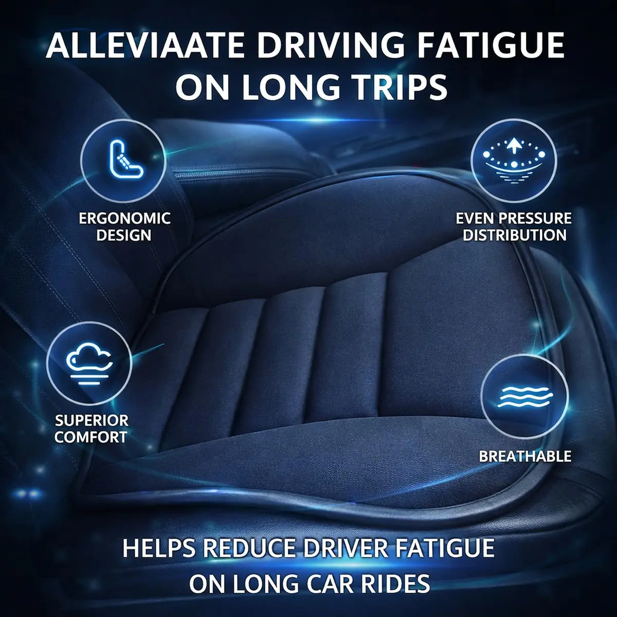 RaoRanDang Black Memory Foam Car Seat Cushion Pad | 54 cm x 46 cm x 3 cm - view 2