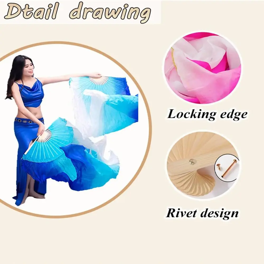Nimiman Women 1 Pair Silk Belly Dance Fans Veil 180cm Length 90cm Width | Hand-Made Silk Dance Accessories - view 2