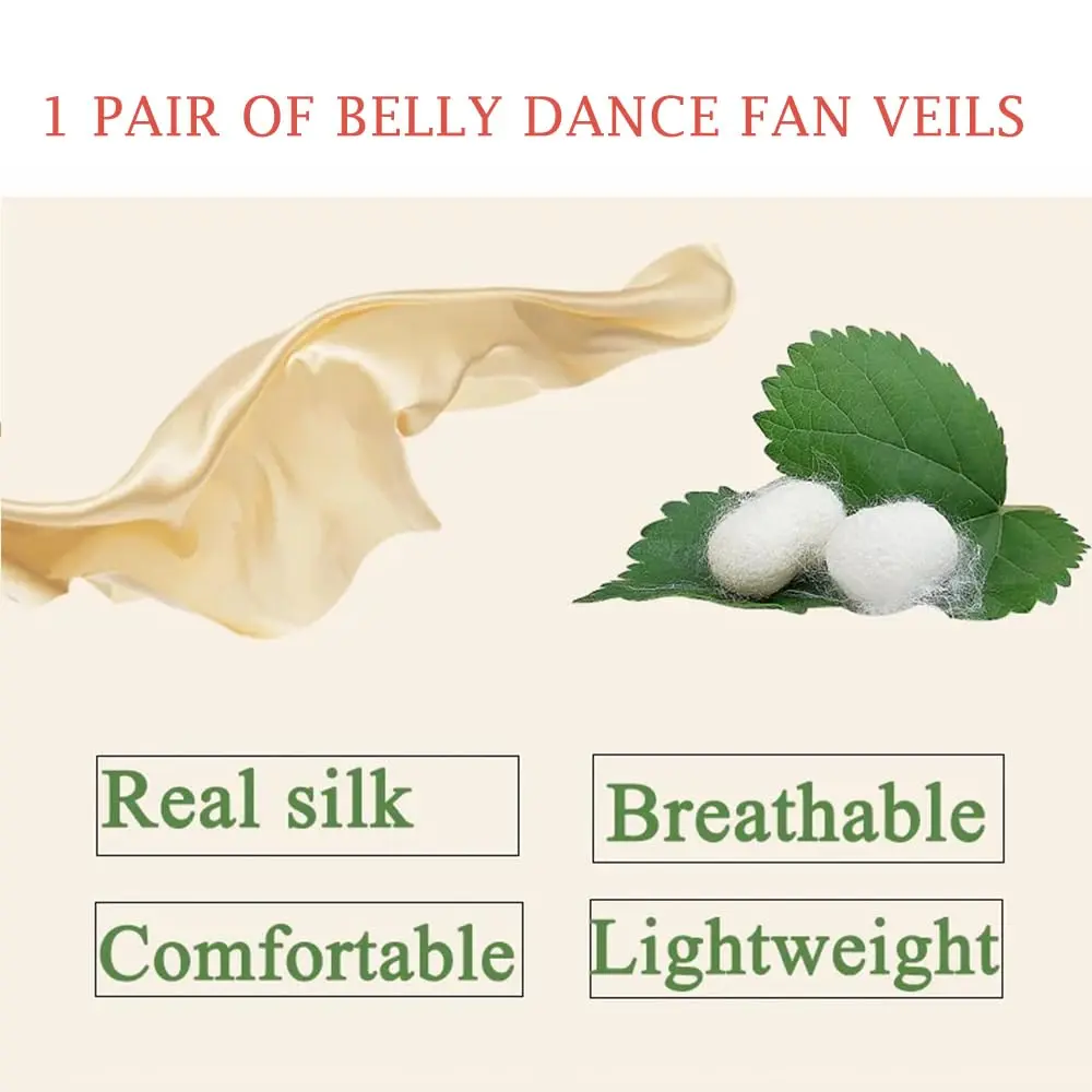 Nimiman Women 1 Pair Silk Belly Dance Fans Veil 180cm Length 90cm Width | Hand-Made Silk Dance Accessories - view 3