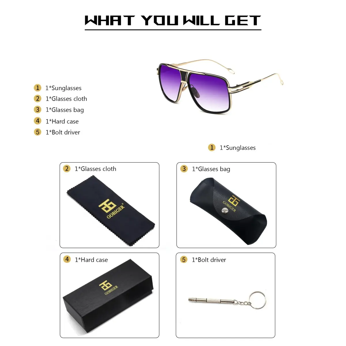 GOBIGER Aviator Sunglasses for Men Retro Fashion Gold Oversized 70s Shades | UV400 Protection - view 5