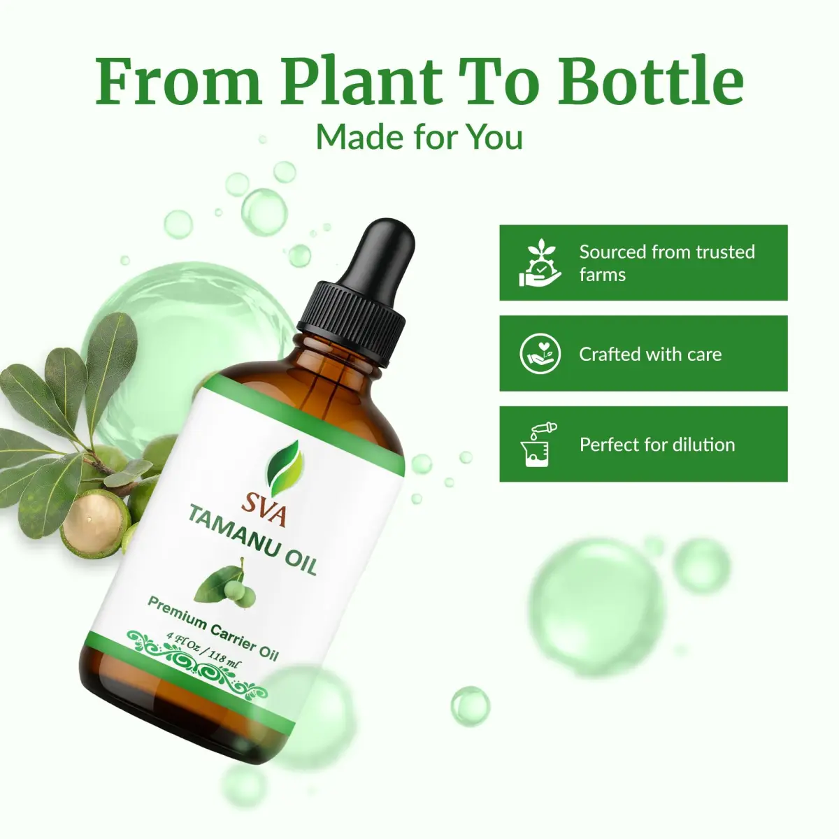 SVA ORGANICS Tamanu Oil 4 Fl Oz (118 mL) - Pure Carrier Oil for Face, Skin, Hair & Scalp - view 4