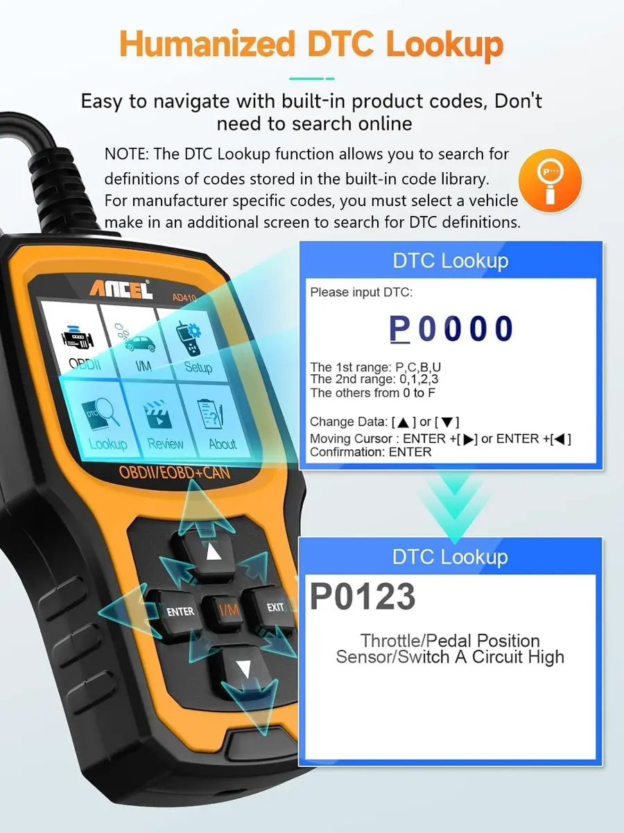 ANCEL AD410 Vehicle Scan Tool | Supports All 1996+ OBD2 Cars, Fault Code Reader, Live Data, Easy for Beginners - view 7