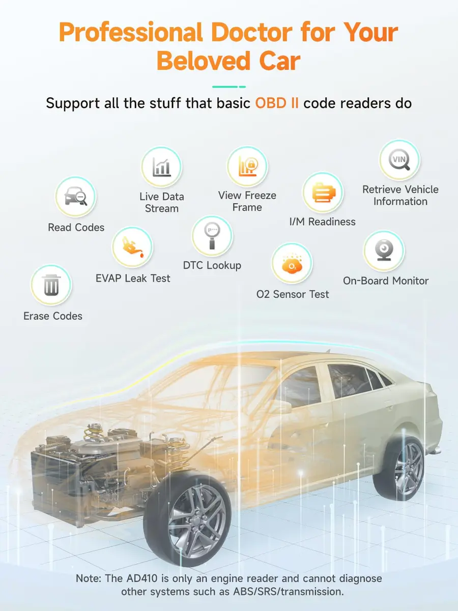 ANCEL AD410 Vehicle Scan Tool | Supports All 1996+ OBD2 Cars, Fault Code Reader, Live Data, Easy for Beginners - view 2