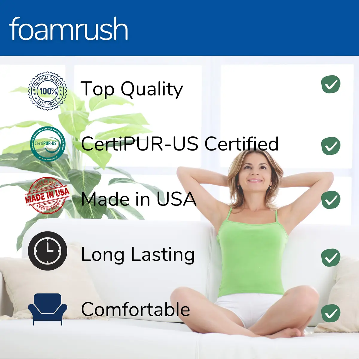 FoamRush 1" x 19" x 19" Upholstery Foam High Density Firm Support | Durable Cushion for Seating - view 4