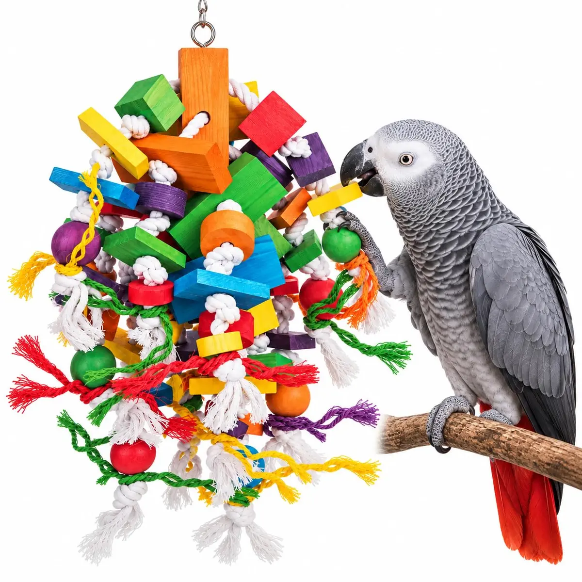 KINTOR Large Parrot Chew Toy, Bird Cage Toy for Macaw, African Grey, Cockatoos | Durable & Colorful Beak Grinder - main product image