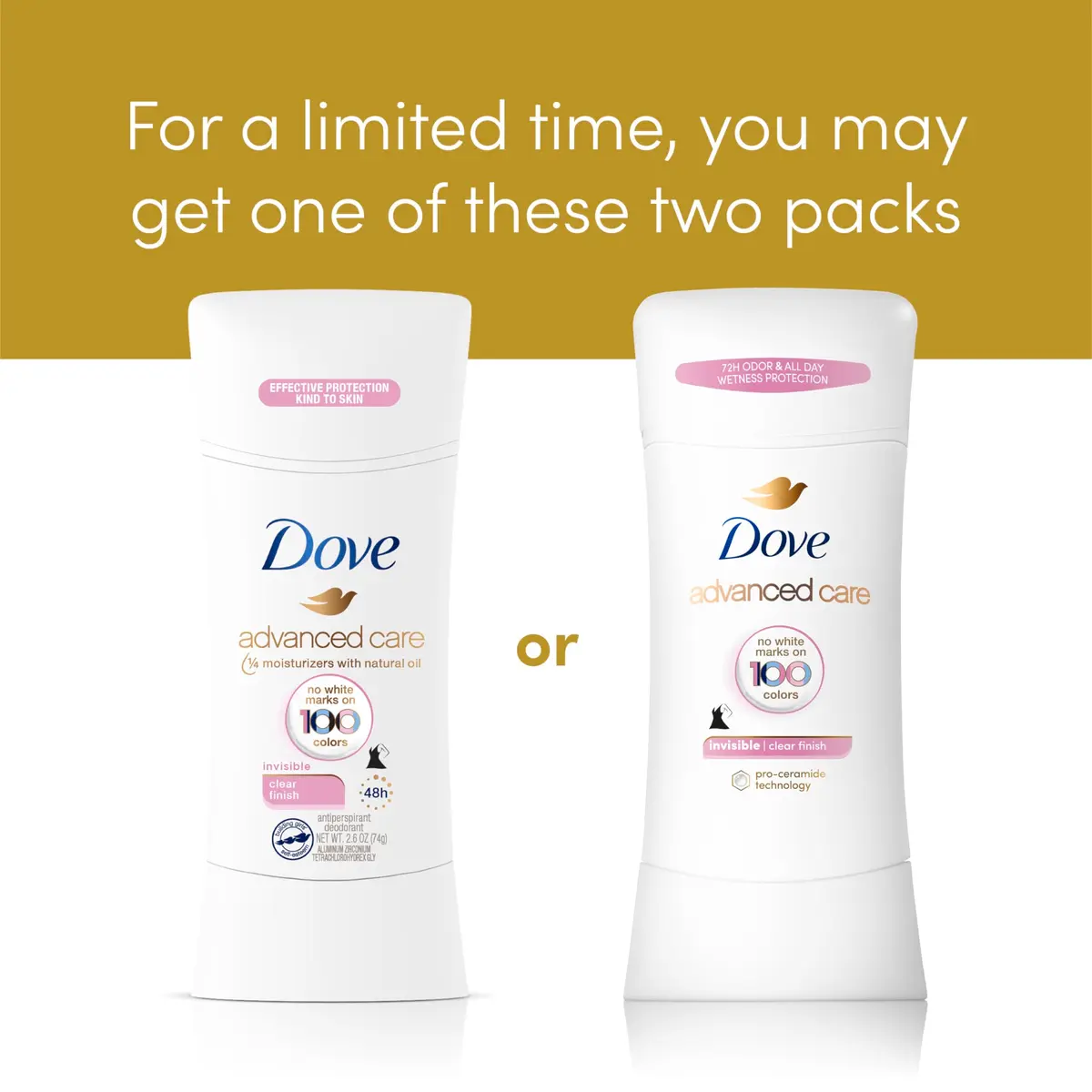 Dove Advanced Care Invisible Clear Finish Antiperspirant Deodorant Stick 10.4 oz (2.6 oz x 4) | 72-Hour Sweat & Odor Protection - view 6