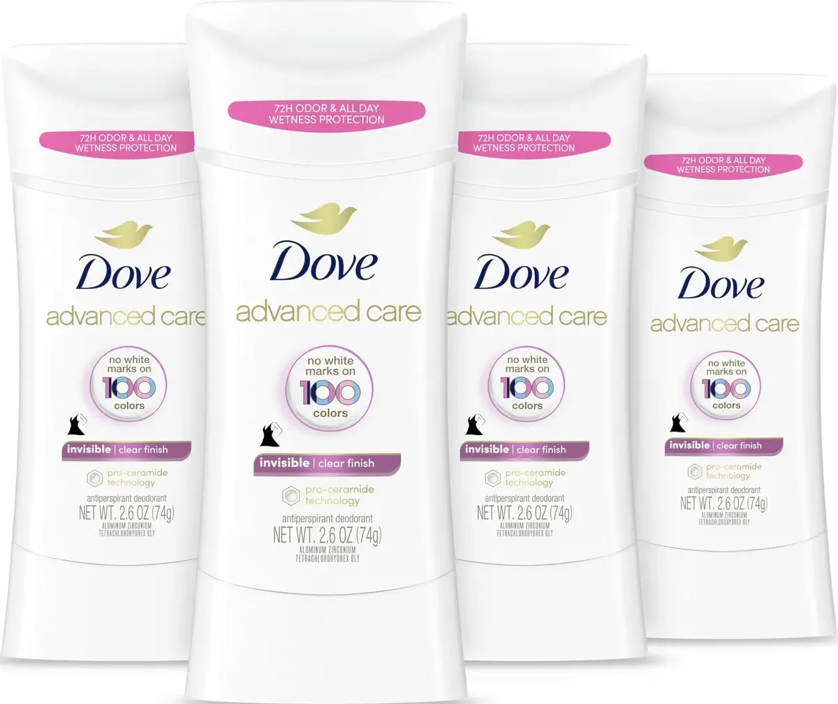 Dove Advanced Care Invisible Clear Finish Antiperspirant Deodorant Stick 10.4 oz (2.6 oz x 4) | 72-Hour Sweat & Odor Protection - main product image