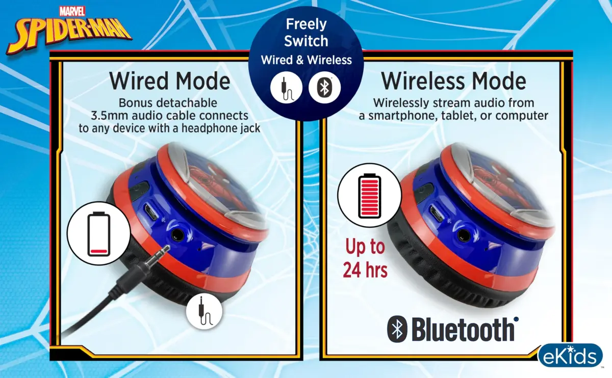 eKids Spiderman Bluetooth Headphones for Kids | 18-Hour Playtime - view 7