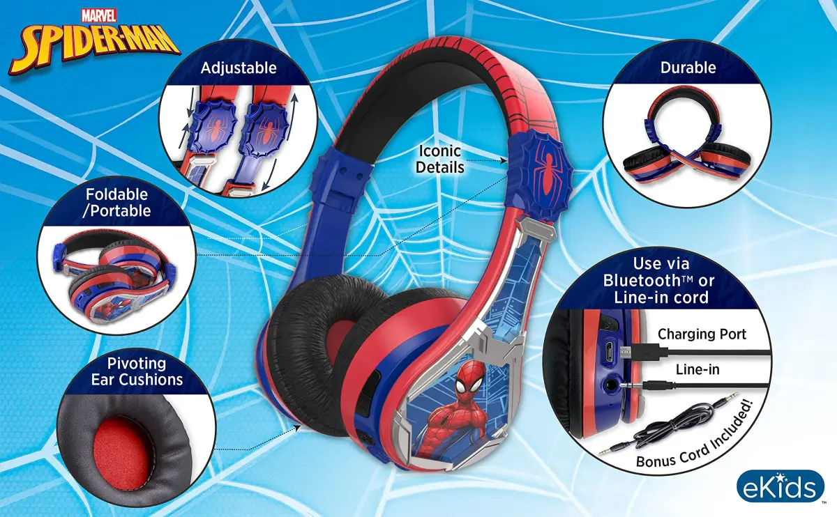 eKids Spiderman Bluetooth Headphones for Kids | 18-Hour Playtime - view 3