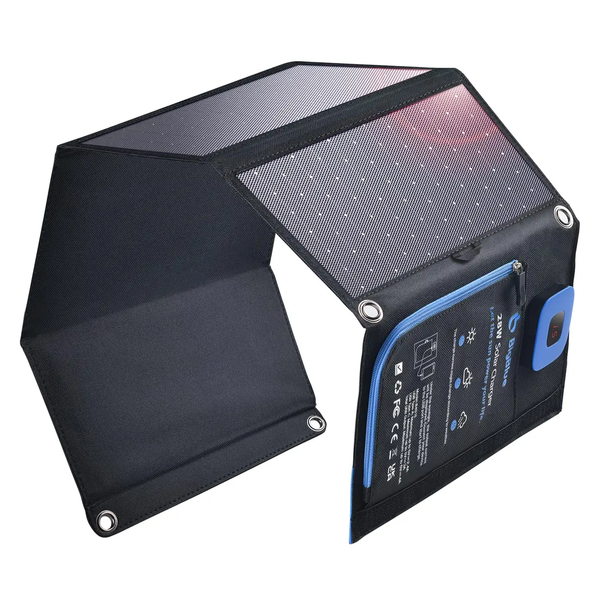 BigBlue 28W Solar Panel Charger 600g (1.3lb) | 25.4% High-Efficiency, USB-A/USB-C Ports, Digital Ammeter - main product image