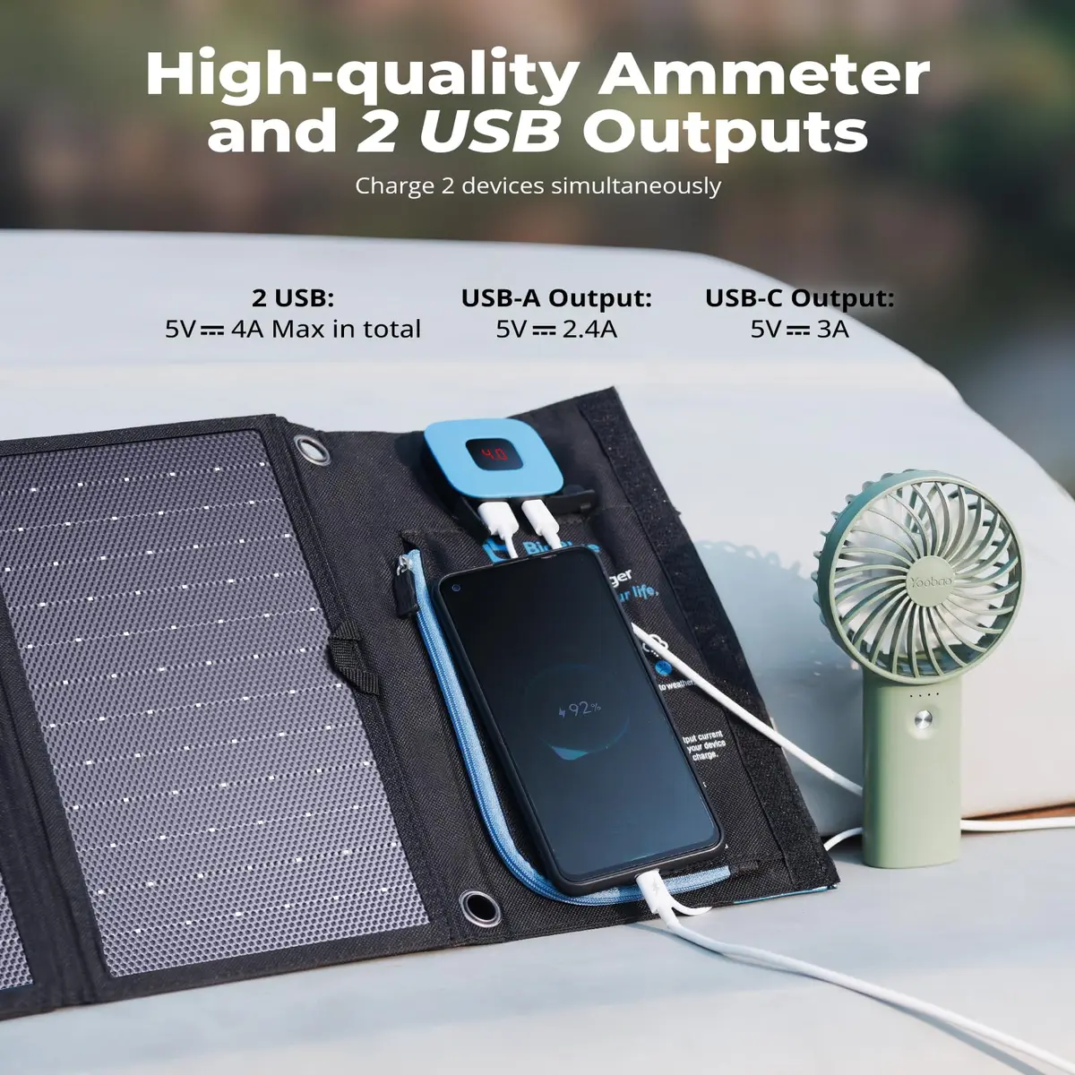 BigBlue 28W Solar Panel Charger 600g (1.3lb) | 25.4% High-Efficiency, USB-A/USB-C Ports, Digital Ammeter - view 3