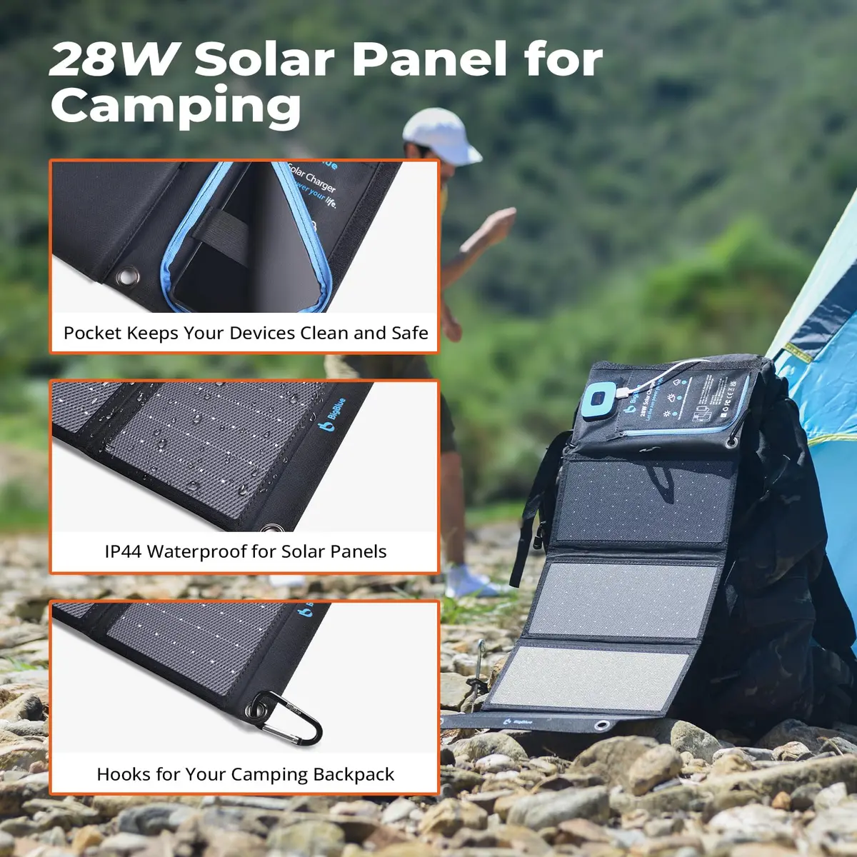 BigBlue 28W Solar Panel Charger 600g (1.3lb) | 25.4% High-Efficiency, USB-A/USB-C Ports, Digital Ammeter - view 4