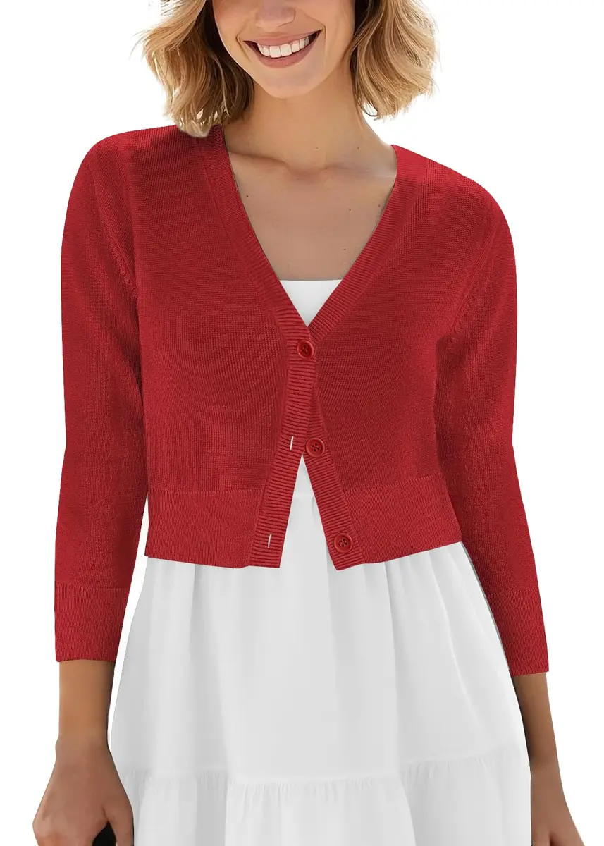 Urban CoCo Women's Cropped Cardigan V-Neck Button Down Knitted Sweater 3/4 Sleeve XL | Chic & Breathable - main product image