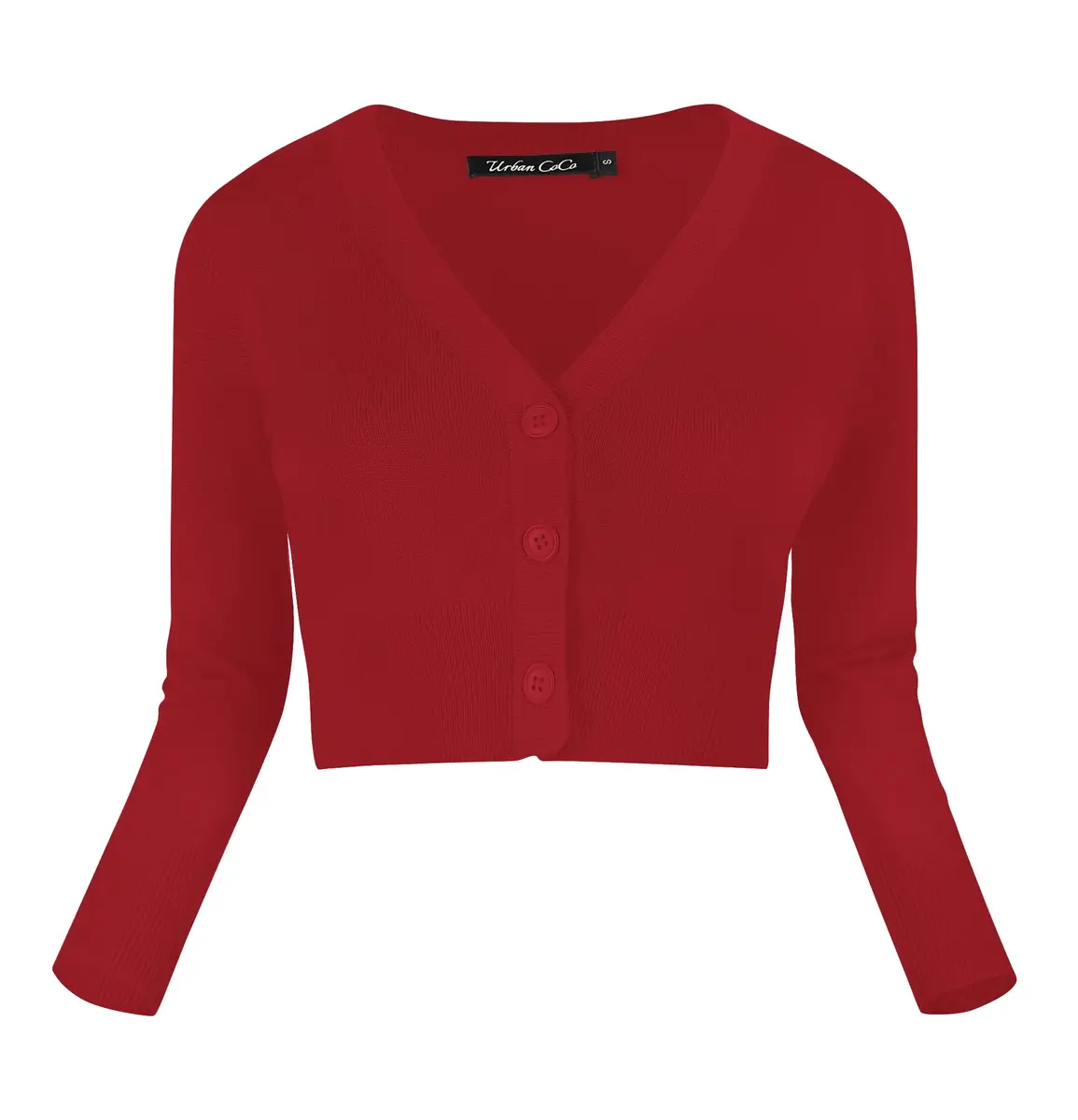 Urban CoCo Women's Cropped Cardigan V-Neck Button Down Knitted Sweater 3/4 Sleeve XL | Chic & Breathable - view 2