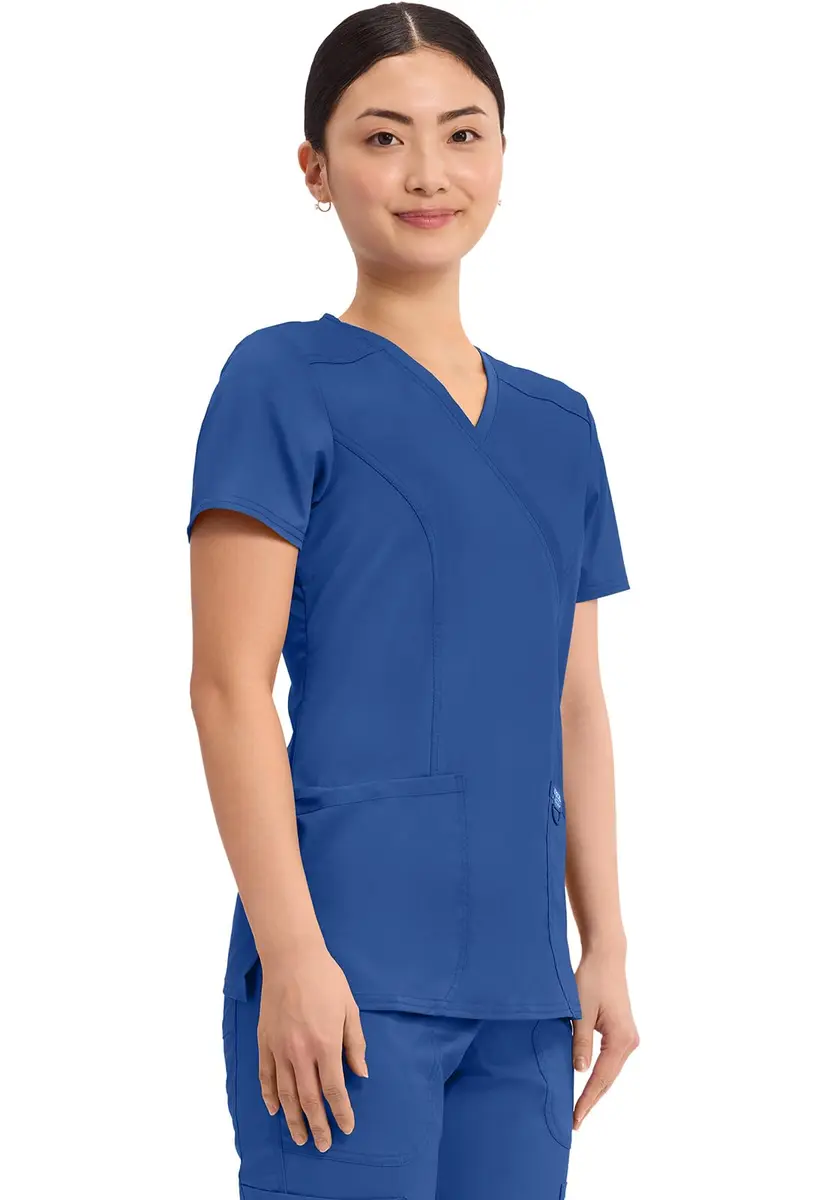 Cherokee Women Scrubs Top Workwear Revolution Mock Wrap WW610, L, Galaxy Blue | Durable, Stretchy, Professional Fit - view 5