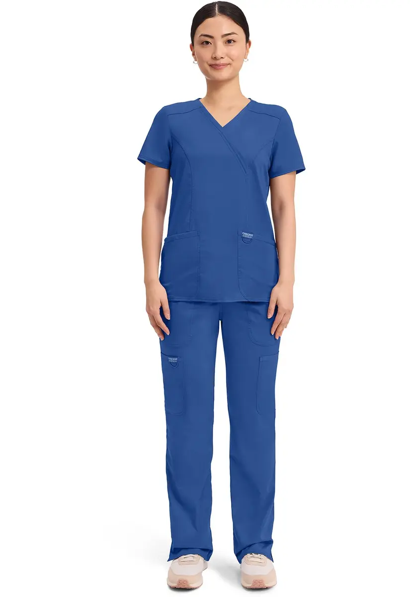 Cherokee Women Scrubs Top Workwear Revolution Mock Wrap WW610, L, Galaxy Blue | Durable, Stretchy, Professional Fit - view 6