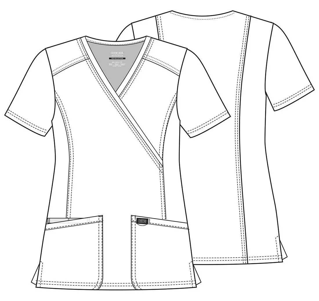 Cherokee Women Scrubs Top Workwear Revolution Mock Wrap WW610, L, Galaxy Blue | Durable, Stretchy, Professional Fit - view 7
