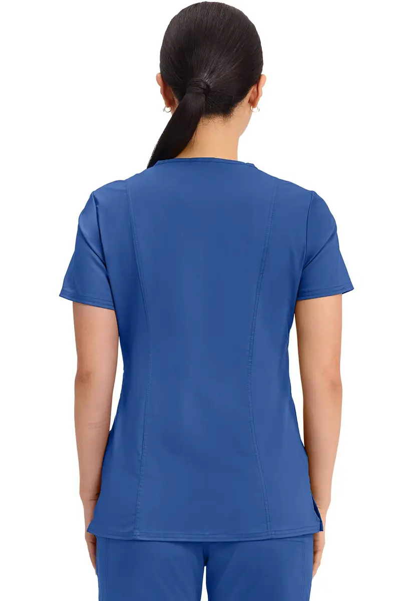 Cherokee Women Scrubs Top Workwear Revolution Mock Wrap WW610, L, Galaxy Blue | Durable, Stretchy, Professional Fit - view 3
