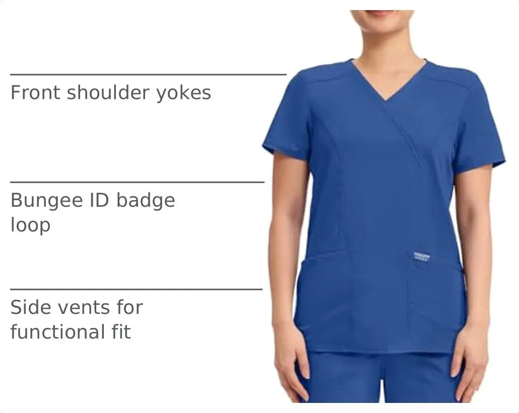 Cherokee Women Scrubs Top Workwear Revolution Mock Wrap WW610, L, Galaxy Blue | Durable, Stretchy, Professional Fit - view 4
