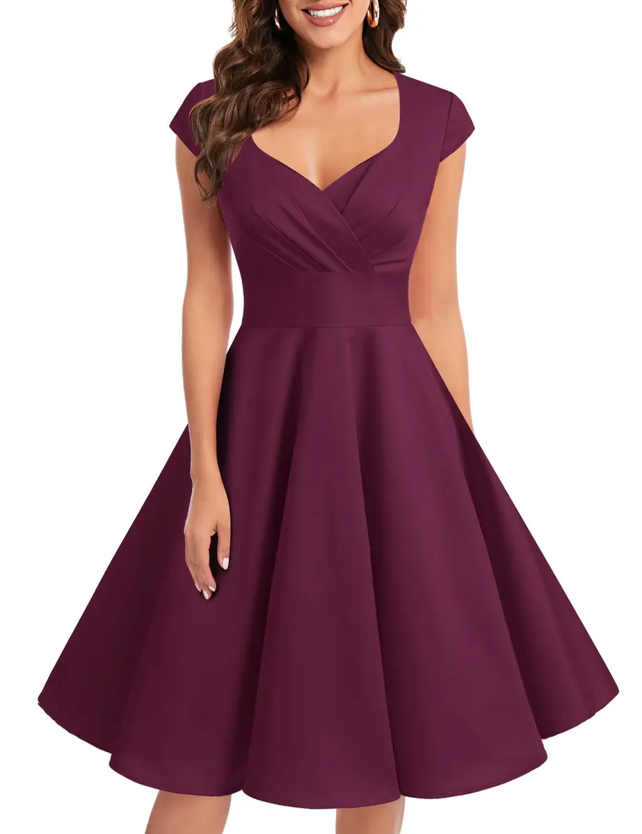 Bbonlinedress Plus Size Vintage 1950s Retro Cocktail Dress 2XL | Burgundy, Knee-Length, Zipper - main product image