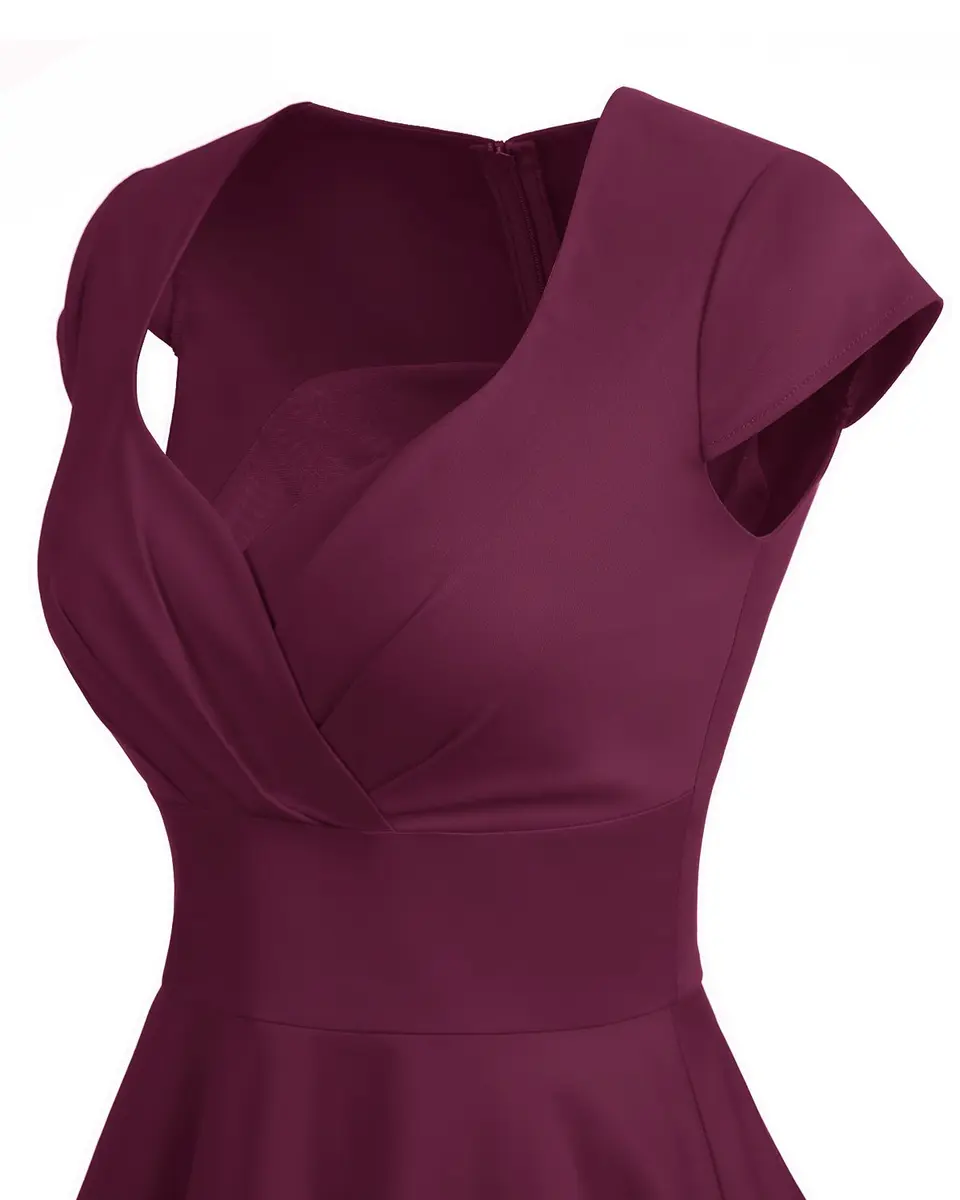 Bbonlinedress Plus Size Vintage 1950s Retro Cocktail Dress 2XL | Burgundy, Knee-Length, Zipper - view 5