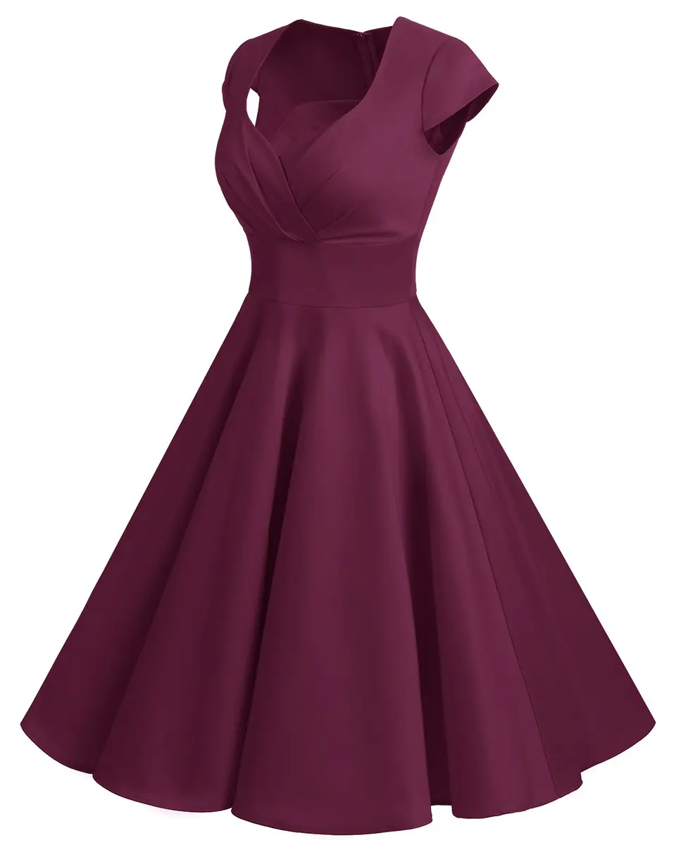 Bbonlinedress Plus Size Vintage 1950s Retro Cocktail Dress 2XL | Burgundy, Knee-Length, Zipper - view 2