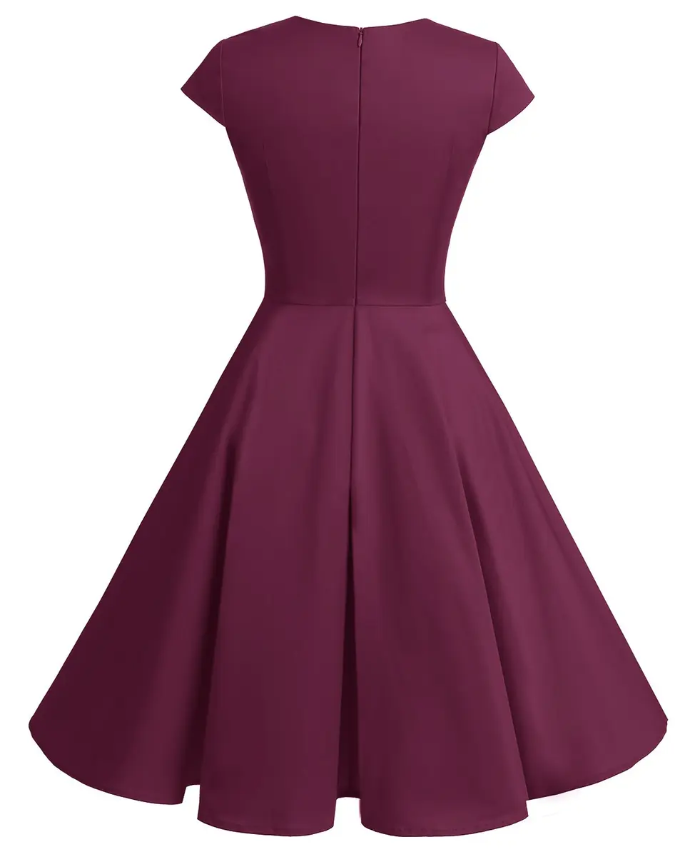 Bbonlinedress Plus Size Vintage 1950s Retro Cocktail Dress 2XL | Burgundy, Knee-Length, Zipper - view 3